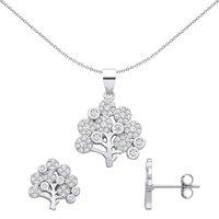 Jewelco London Women's 925 Silver CZ Bushy Tree Broccoli Cluster Earrings Necklace Set
