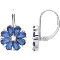 Jewelco London Women's Silver Blue Pear CZ Octopetala 8 Petal Flower Drop Earrings