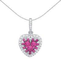 Jewelco London Women's Silver Hot Pink CZ Love Has Teeth Heart Charm Necklace 18 inch - GVP521 in White