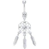 Jewelco London Women's Silver CZ Wind Chime Dream Catcher with Steel Belly Bar & Ball