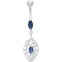 Jewelco London Women's Silver Blue CZ Eye Pod Cocoon with Steel Belly Bar & Ball
