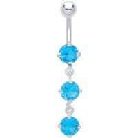 Jewelco London Women's Silver Swiss Blue CZ Trilogy Chandelier Steel Belly Bar & Ball