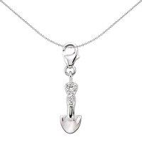 Jewelco London Women's Sterling Silver CZ Heart Shovel Spade Lobster Link Charm Pendant
