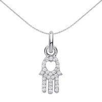 Jewelco London Women's Sterling Silver Crystal Hamsa Hand Love Heart Link Charm