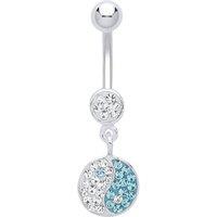 Jewelco London Women's Silver Blue Crystal Yin Yang Diode Disco Steel Belly Bar & Ball