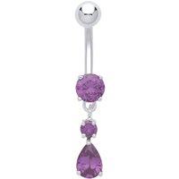 Jewelco London Women's Silver Purple Pear CZ Trilogy Chandelier Steel Belly Bar & Ball