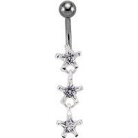 Jewelco London Women's Sterling Silver CZ Star Trilogy & Stainless Steel Belly Bar Ball