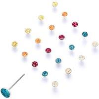 Jewelco London Women's Silver Sugar Glitter Coated Sparkling Pack of 20 Nose Studs