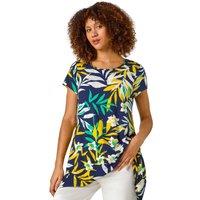 Roman Women's Leaf Print Hanky Hem Tunic Top in Yellow | Size: 14