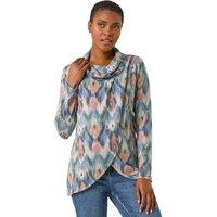 Roman Women's Cowl Neck Snit Top in Blue | Size: 18
