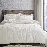 Velosso Plain Teddy Warm & Cosy Duvet Cover & Pillowcase Set in Cream | Size: Double