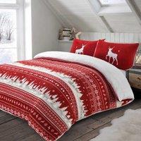 Velosso Nordic Teddy Warm & Cosy Duvet Cover & Pillowcase Set in Red | Size: Single