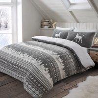 Velosso Nordic Teddy Warm & Cosy Duvet Cover & Pillowcase Set in Grey | Size: King