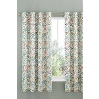 Catherine Lansfield 'Clarence Floral ' Lined Eyelet Curtains Two Panels in Beige | Size: 168 cm width x 183 cm drop