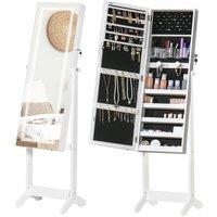 HOMCOM Jewellery Cabinet with LED Light Lockable Jewellery Organiser in White