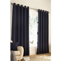 Furn Ellis Windowpane Check Eyelet Curtains in Navy | Size: 229 cm width x 229 cm drop