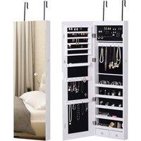 HOMCOM Mirrored Jewellery Storage Cabinet Door Mounted Wall mounted in White
