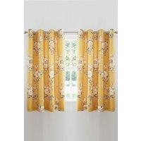 Catherine Lansfield 'Canterbury Floral' Lined Eyelet Curtains in Mustard | Size: 168 cm width x 183 cm drop