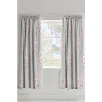 Catherine Lansfield 'Canterbury' Floral Pencil Pleat Lined Curtains in Grey | Size: 168 cm width x 183 cm drop