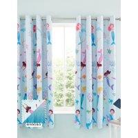 Catherine Lansfield 'Mermaid' Reversible Lined Eyelet Curtains Two Panels in Blue | Size: 168 cm width x 183 cm drop