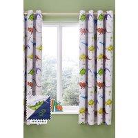 Catherine Lansfield 'Prehistoric Dinosaur' Reversible Lined Eyelet Curtains in Natural | Size: 168 cm width x 183 cm drop