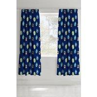Catherine Lansfield 'Football' Pencil Pleat Lined Curtains in Blue | Size: 168 cm width x 183 cm drop