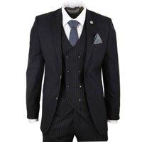 TruClothing Men's 3 Piece Suit Gatsby 1920s Gangster Pinstripe in Black | Size: 50R