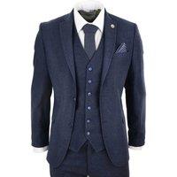 TruClothing Men's Wool Tweed Suit 3 Piece 1920s in Navy | Size: 48R