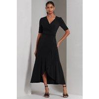 Jolie Moi Women's Olana Jersey Frill Hem Maxi Dress in Black | Size: 8