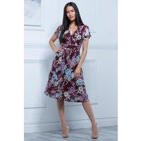 Jolie Moi Women's Lylah Cross Front Mesh Dress in Dark Red | Size: 10