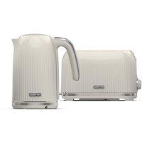 Geepas "Fluted" Matching 1.7L Cordless Kettle & Toaster Set in Cream