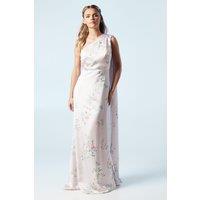 Petite Spring Posy Printed Satin Drape Shoulder Bridesmaid Dress