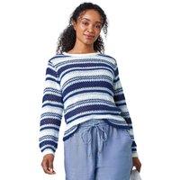 Roman Women's Petite Stripe Print Stretch Knit Jumper in Navy | Size: 18