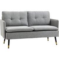 HOMCOM Two Seater Sofa with Steel Legs Button Tufted Backrest for Living Room in Grey
