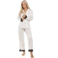 Camille Women's Luxury Antique Satin Full Length Pyjama Set in Cream | Size: 10-12