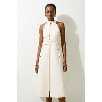 Tailored Cotton Belted Halter Neck Full Skirted Midaxi Dress