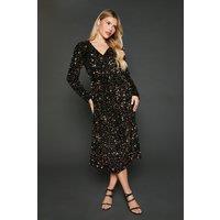 Dorothy Perkins Women's Velvet Sequin Wrap Midi Dress in Bronze | Size: 8