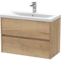Balterley Square Wall Hung 2 Drawer Vanity Unit & Basin, 800mm Autumn Oak in Brown