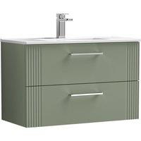 Balterley Wall Hung 2 Drawers Vanity Unit - Minimalist Basin 800mm, Satin Green