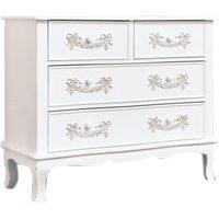 Melody Maison Antique White 4 Drawer Chest Of Drawer & Pair Of 3 Drawer Bedside Tables - Pays Blanc Range