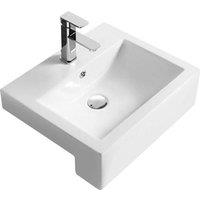 Balterley Semi-Recessed Bathroom Basin, Sleek Square Design, White, 530 mm in White