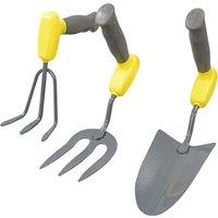 mysmartbuy 3pc Ergonomic Handle Gardening Hand Tool Set - Carbon Steel Garden Trowel, Cultivator & Fork with Comfortable TPR Handles in Grey