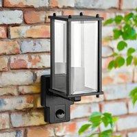 CGC Lighting Black Outdoor Wall Lantern Clear Bevelled Glass Diffuser With PIR Motion Sensor IP44