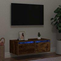 TV Cabinet with LED Lights Smoked Oak 75x35.5x25 cm