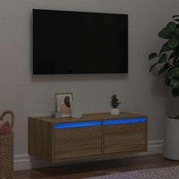 Berkfield Home TV Cabinet with LED Lights Sonoma Oak 75x35.5x25 cm in Brown