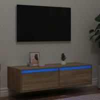 Berkfield Home TV Cabinet with LED Lights Sonoma Oak 100X35.5x25 cm in Brown
