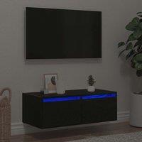 TV Cabinet with LED Lights Black Oak 75x35.5x25 cm