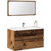 Berkfield Home Bathroom Cabinet with Mirror Old Wood Engineered Wood in Brown