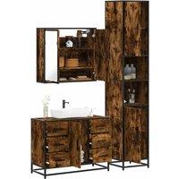 3 Piece Bathroom Furniture Set Smoked Oak Engineered Wood