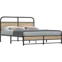 Berkfield Home Metal Bed Frame without Mattress Smoked Oak 160x200 cm in Brown